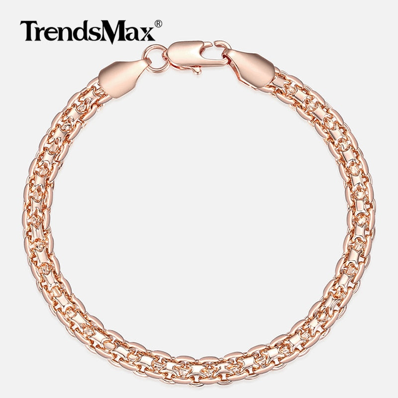 5mm Bracelet for Women Girls 585 Rose Gold Bismark Link Chain Bracelet Woman Jewelry Hot Party Jewelry Gifts 18cm 20cm GB422