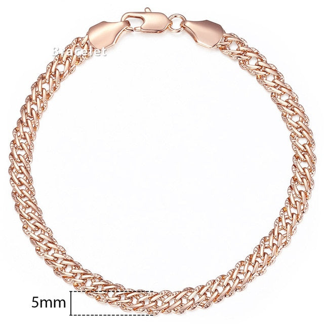 5mm Bracelet for Women Girls 585 Rose Gold Bismark Link Chain Bracelet Woman Jewelry Hot Party Jewelry Gifts 18cm 20cm GB422