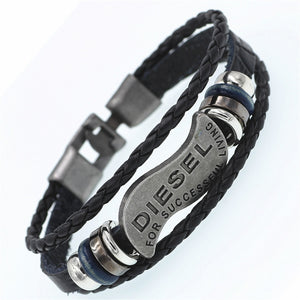 DGW Multilayer Bracelet Men Casual Fashion Braided Leather Bracelets For Women Wood Bead Bracelet Punk Rock Men Jewelry