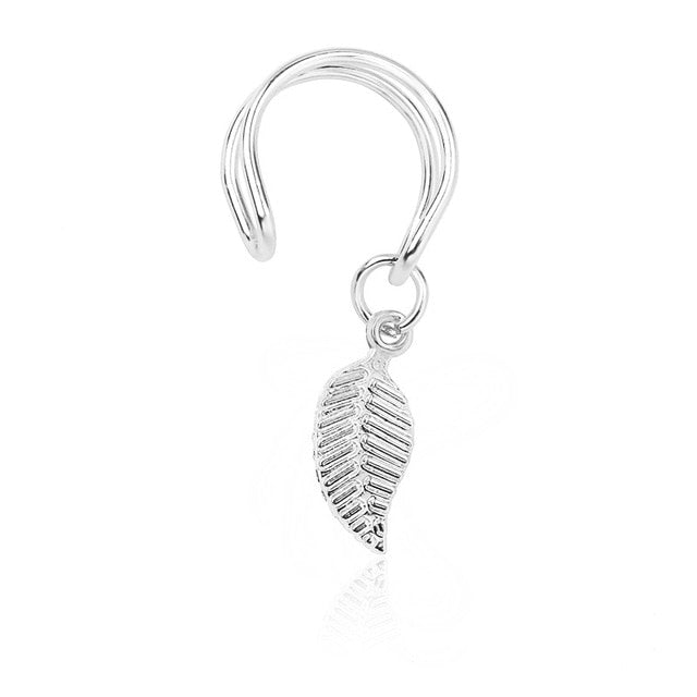 Fashion No Pierced Ear Clip Cuff Wrap Earrings Leaf Feather Pendant Non-piercing Clip Earrings for Women Party Statement Jewelry