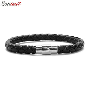 LOULEUR New Colorful Red Blue Leather Bracelet for Men Women Braided Stainless Steel Leather Male Bracelets Bangles Men Jewelry