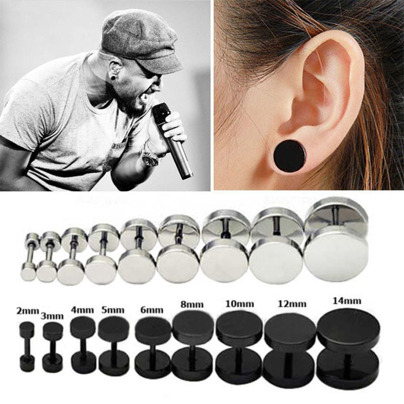 1 Piece Fashion Punk Earrings Double Sided Round Bolt Stud Earrings Male Gothic Barbell Black Earrings Men women Jewelry Gifts