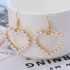 Japanese Korean jewelry sweet inlaid pearl hollow love heart stud earrings clips with accessories