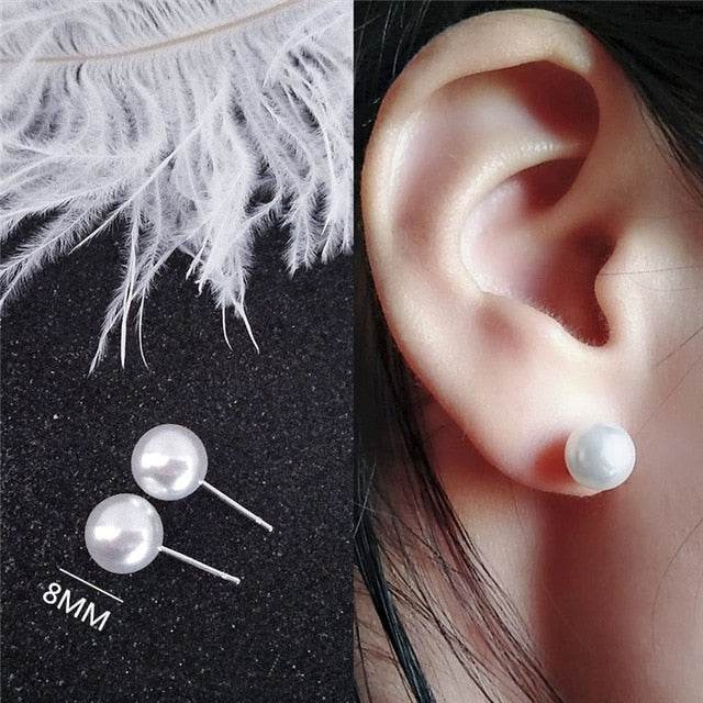 Japanese Korean jewelry sweet inlaid pearl hollow love heart stud earrings clips with accessories