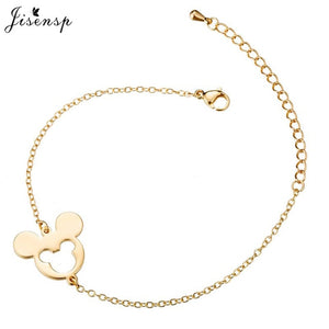 Jisensp Stainless Steel Cute Mickey Pendant Bracelet Charm Jewelry for Women Cartoon Minnie Bracelets Bangles Kid pulseras mujer