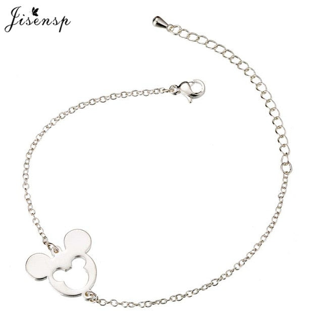 Jisensp Stainless Steel Cute Mickey Pendant Bracelet Charm Jewelry for Women Cartoon Minnie Bracelets Bangles Kid pulseras mujer