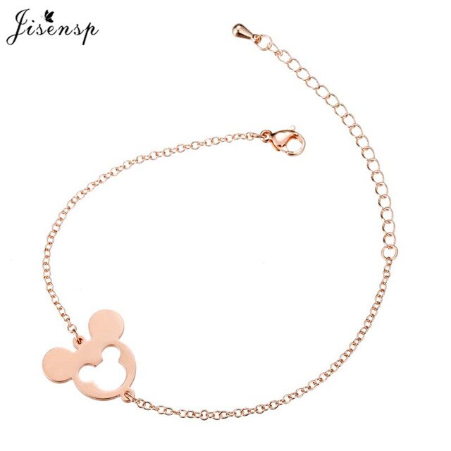 Jisensp Stainless Steel Cute Mickey Pendant Bracelet Charm Jewelry for Women Cartoon Minnie Bracelets Bangles Kid pulseras mujer