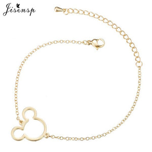 Jisensp Stainless Steel Cute Mickey Pendant Bracelet Charm Jewelry for Women Cartoon Minnie Bracelets Bangles Kid pulseras mujer