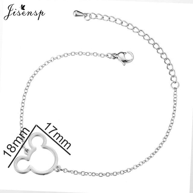 Jisensp Stainless Steel Cute Mickey Pendant Bracelet Charm Jewelry for Women Cartoon Minnie Bracelets Bangles Kid pulseras mujer