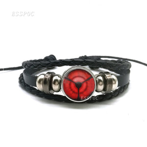 Sharingan Eye Bracelet Anime Naruto Braided Leather Bracelet Naruto Sasuke Uchiha Clan Rinnegan Taichi Kakashi Cosplay Jewelry