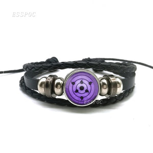 Sharingan Eye Bracelet Anime Naruto Braided Leather Bracelet Naruto Sasuke Uchiha Clan Rinnegan Taichi Kakashi Cosplay Jewelry