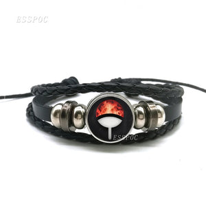 Sharingan Eye Bracelet Anime Naruto Braided Leather Bracelet Naruto Sasuke Uchiha Clan Rinnegan Taichi Kakashi Cosplay Jewelry