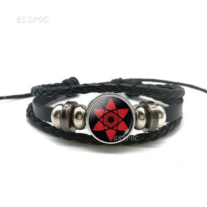 Sharingan Eye Bracelet Anime Naruto Braided Leather Bracelet Naruto Sasuke Uchiha Clan Rinnegan Taichi Kakashi Cosplay Jewelry