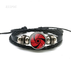 Sharingan Eye Bracelet Anime Naruto Braided Leather Bracelet Naruto Sasuke Uchiha Clan Rinnegan Taichi Kakashi Cosplay Jewelry