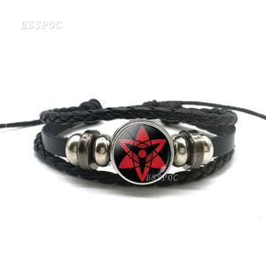 Sharingan Eye Bracelet Anime Naruto Braided Leather Bracelet Naruto Sasuke Uchiha Clan Rinnegan Taichi Kakashi Cosplay Jewelry