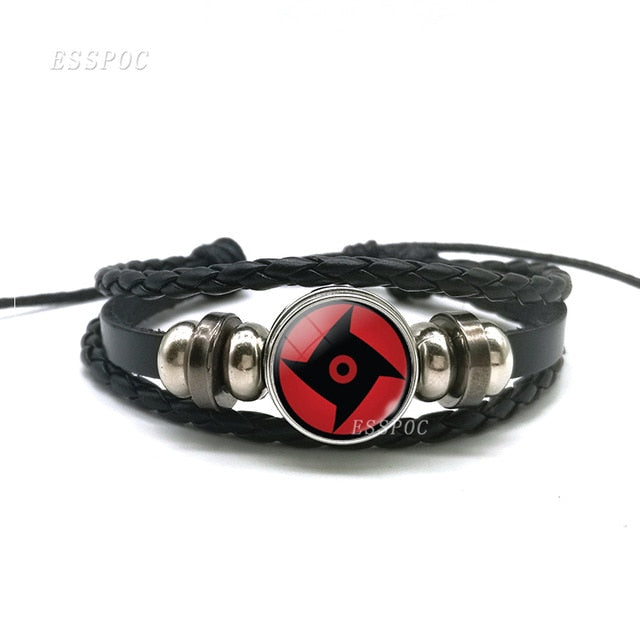 Sharingan Eye Bracelet Anime Naruto Braided Leather Bracelet Naruto Sasuke Uchiha Clan Rinnegan Taichi Kakashi Cosplay Jewelry