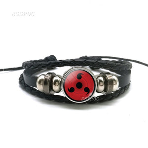 Sharingan Eye Bracelet Anime Naruto Braided Leather Bracelet Naruto Sasuke Uchiha Clan Rinnegan Taichi Kakashi Cosplay Jewelry