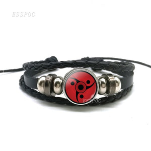 Sharingan Eye Bracelet Anime Naruto Braided Leather Bracelet Naruto Sasuke Uchiha Clan Rinnegan Taichi Kakashi Cosplay Jewelry