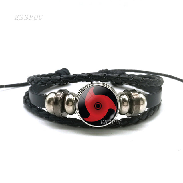 Sharingan Eye Bracelet Anime Naruto Braided Leather Bracelet Naruto Sasuke Uchiha Clan Rinnegan Taichi Kakashi Cosplay Jewelry