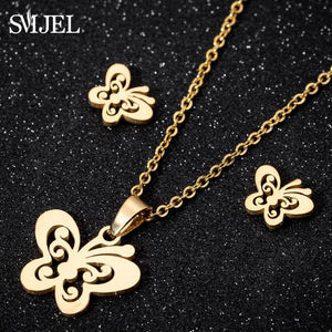 SMJEL Stainless Steel Mickey Necklace Women Jewelry Sets Bijoux Animal Butterfly Necklaces Pendants Cute Earrings Kids Gifts