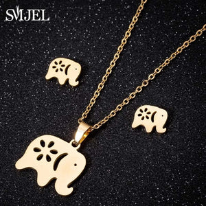 SMJEL Stainless Steel Mickey Necklace Women Jewelry Sets Bijoux Animal Butterfly Necklaces Pendants Cute Earrings Kids Gifts