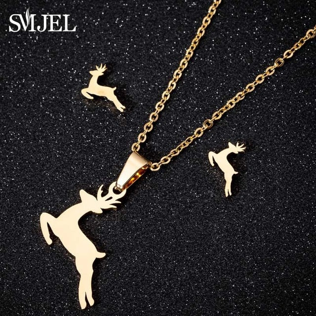 SMJEL Stainless Steel Mickey Necklace Women Jewelry Sets Bijoux Animal Butterfly Necklaces Pendants Cute Earrings Kids Gifts