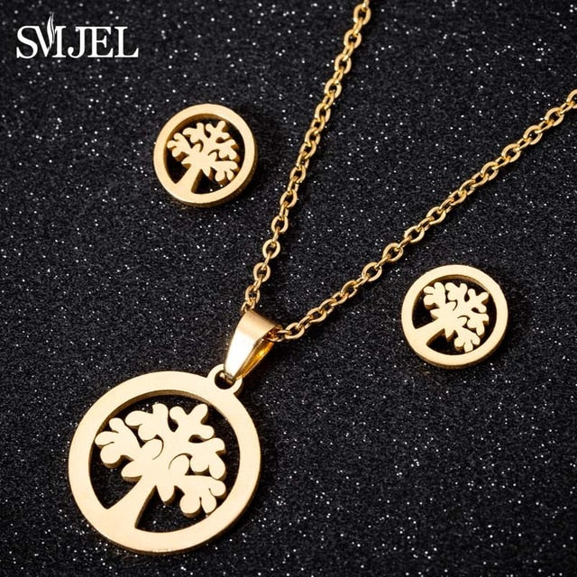 SMJEL Stainless Steel Mickey Necklace Women Jewelry Sets Bijoux Animal Butterfly Necklaces Pendants Cute Earrings Kids Gifts