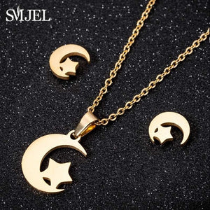 SMJEL Stainless Steel Mickey Necklace Women Jewelry Sets Bijoux Animal Butterfly Necklaces Pendants Cute Earrings Kids Gifts