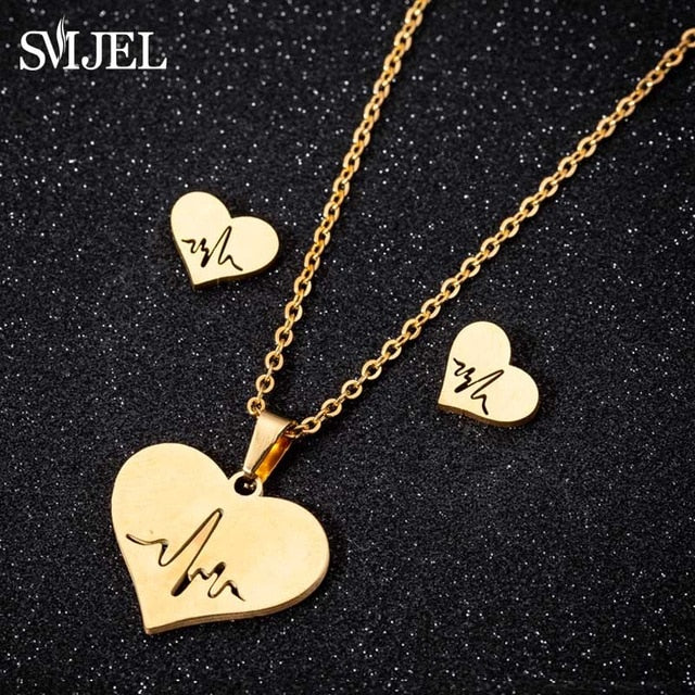 SMJEL Stainless Steel Mickey Necklace Women Jewelry Sets Bijoux Animal Butterfly Necklaces Pendants Cute Earrings Kids Gifts