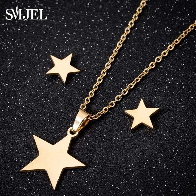 SMJEL Stainless Steel Mickey Necklace Women Jewelry Sets Bijoux Animal Butterfly Necklaces Pendants Cute Earrings Kids Gifts