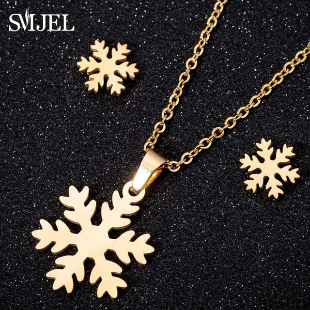 SMJEL Stainless Steel Mickey Necklace Women Jewelry Sets Bijoux Animal Butterfly Necklaces Pendants Cute Earrings Kids Gifts