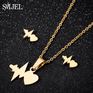 SMJEL Stainless Steel Mickey Necklace Women Jewelry Sets Bijoux Animal Butterfly Necklaces Pendants Cute Earrings Kids Gifts