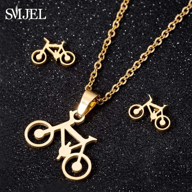 SMJEL Stainless Steel Mickey Necklace Women Jewelry Sets Bijoux Animal Butterfly Necklaces Pendants Cute Earrings Kids Gifts