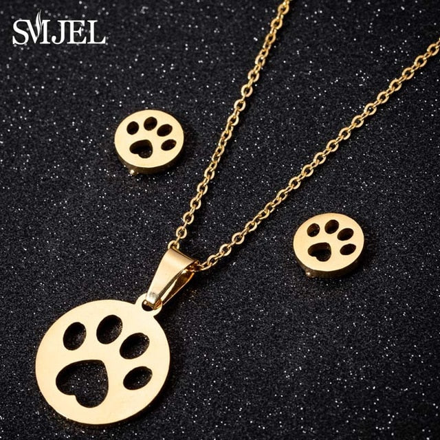 SMJEL Stainless Steel Mickey Necklace Women Jewelry Sets Bijoux Animal Butterfly Necklaces Pendants Cute Earrings Kids Gifts