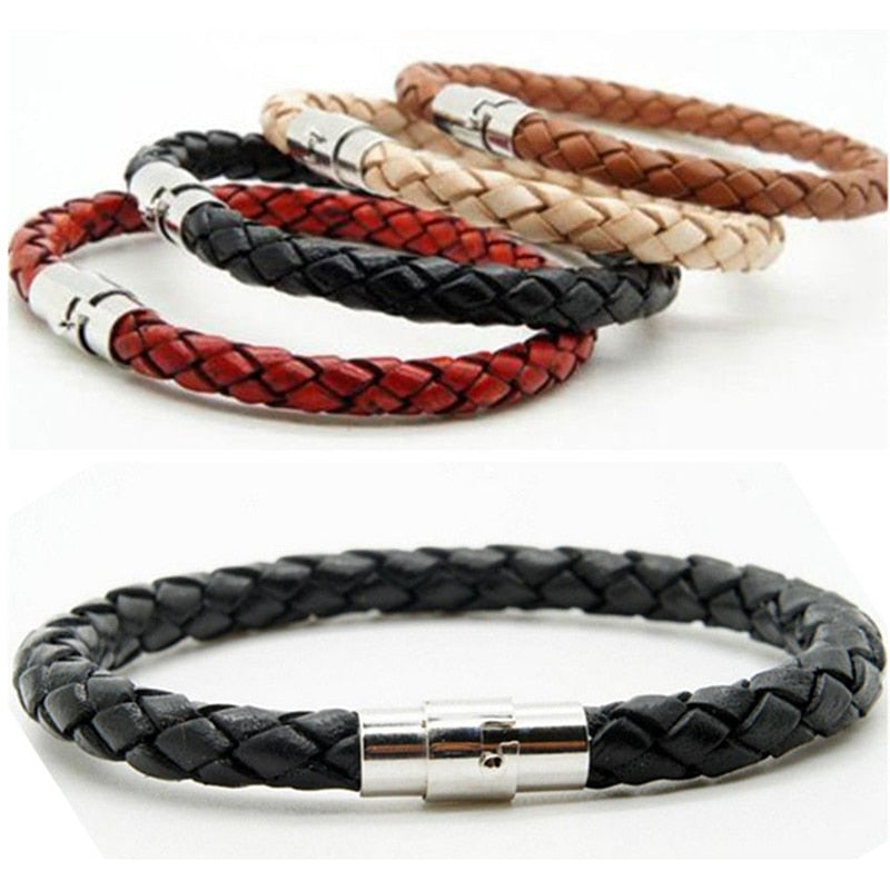 Woven bracelet 1 piece couple bracelet Magnetic Clasp Men  Women Braided Leather Steel Leather Leather rope Unisex