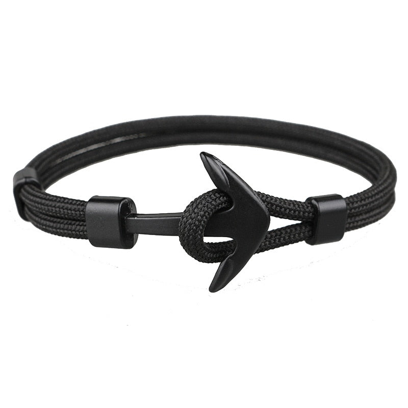 pulsera hombre Fashion Black Color Anchor Bracelets Men Charm Survival Rope Chain pulseira Bracelet Male Wrap Metal Sport Hooks