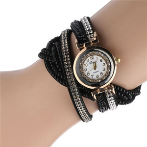 Fashion Casual Gold Quartz Women Rhinestone Watch Braided Leather Bracelet Watch Gift Ladies Wristwatch Relogio Feminino Gift #b