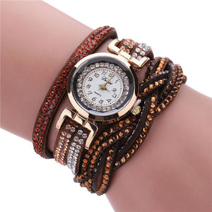 Fashion Casual Gold Quartz Women Rhinestone Watch Braided Leather Bracelet Watch Gift Ladies Wristwatch Relogio Feminino Gift #b