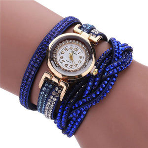 Fashion Casual Gold Quartz Women Rhinestone Watch Braided Leather Bracelet Watch Gift Ladies Wristwatch Relogio Feminino Gift #b