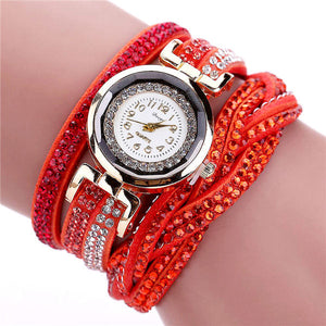 Fashion Casual Gold Quartz Women Rhinestone Watch Braided Leather Bracelet Watch Gift Ladies Wristwatch Relogio Feminino Gift #b