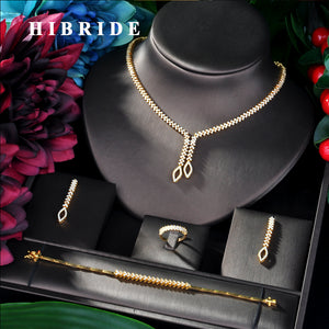 HIBRIDE Shining Brilliant Cubic Zircon 4pcs Bridal Set for Women Fashion Wedding Zircon CZ Dubai Bridal jewelry Set N-06