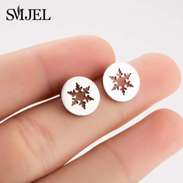 SMJEL Bohemia Mickey Earrings Women Kids Fashion Stainless Steel Leaf Pineapple Flower Stud Earings Tree Jewelry pendientes