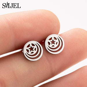 SMJEL Bohemia Mickey Earrings Women Kids Fashion Stainless Steel Leaf Pineapple Flower Stud Earings Tree Jewelry pendientes