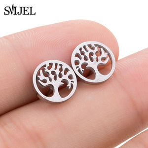 SMJEL Bohemia Mickey Earrings Women Kids Fashion Stainless Steel Leaf Pineapple Flower Stud Earings Tree Jewelry pendientes