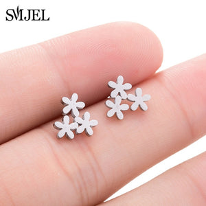 SMJEL Bohemia Mickey Earrings Women Kids Fashion Stainless Steel Leaf Pineapple Flower Stud Earings Tree Jewelry pendientes