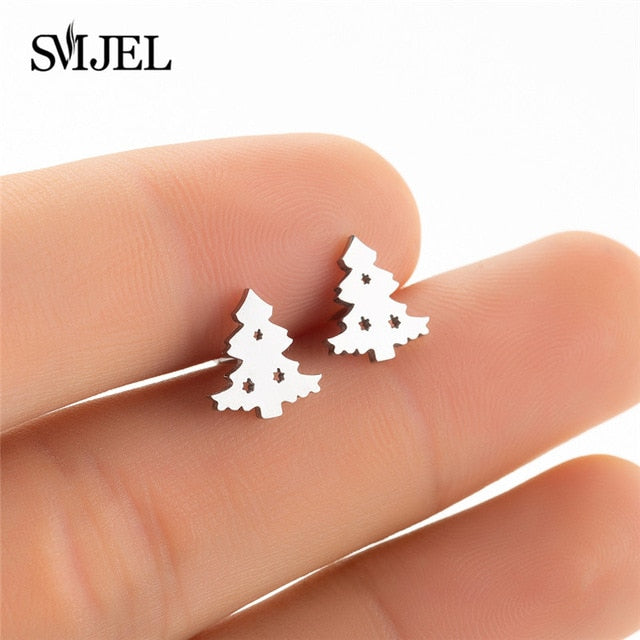 SMJEL Bohemia Mickey Earrings Women Kids Fashion Stainless Steel Leaf Pineapple Flower Stud Earings Tree Jewelry pendientes