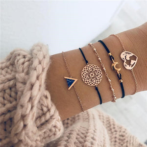 DIEZI Bohemian Black Beads Chain Bracelets Bangles For Women Fashion Heart Compass Gold Color Chain Bracelets Sets Jewelry Gifts