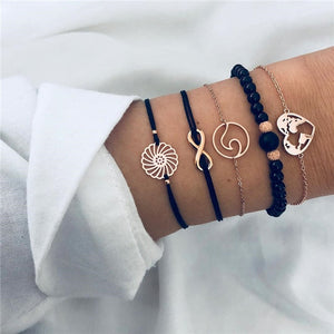 DIEZI Bohemian Black Beads Chain Bracelets Bangles For Women Fashion Heart Compass Gold Color Chain Bracelets Sets Jewelry Gifts