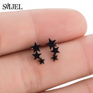 SMJEL Stainless Steel Earrings Mickey Women Men Hip hop Black Star Moon Stud Earring Fashion Jewelry Best Gift for Friend Girl