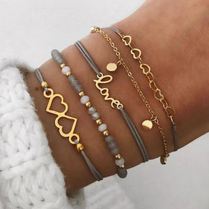 DIEZI Bohemian Grey Pink Rope Chain Bracelets Bangles For Women Star Ocean Moon Color Heart Charm Bracelets Sets Jewelry Gifts